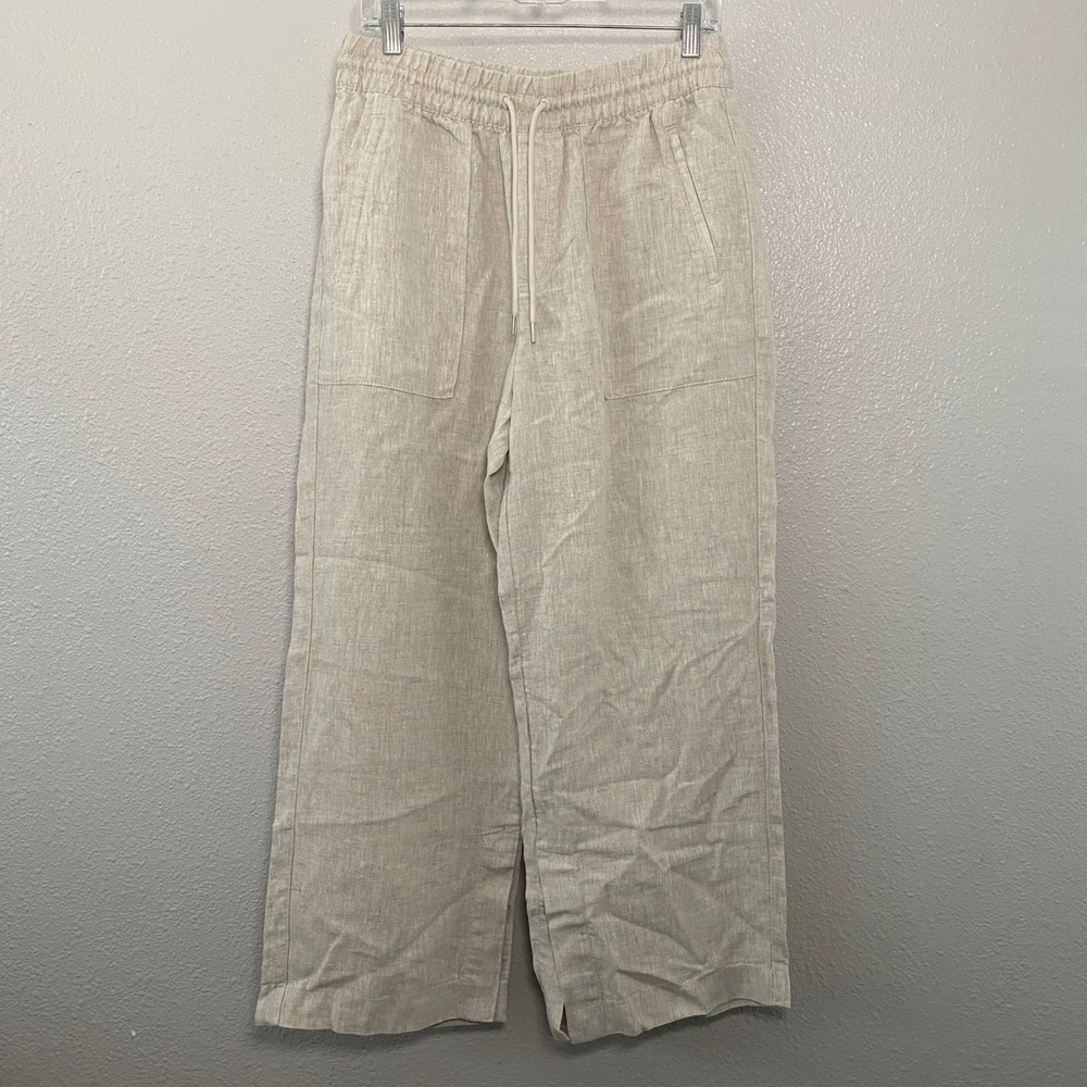 Athleta Retreat Linen High Rise Wide Leg Pant Medium Petite Lightweight Summer - Picture 2 of 6